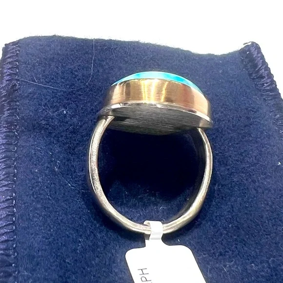 Jamie Joseph Sterling/14k Gold with Natural Turquoise Ring.Size 8 - Picture 3 of 5